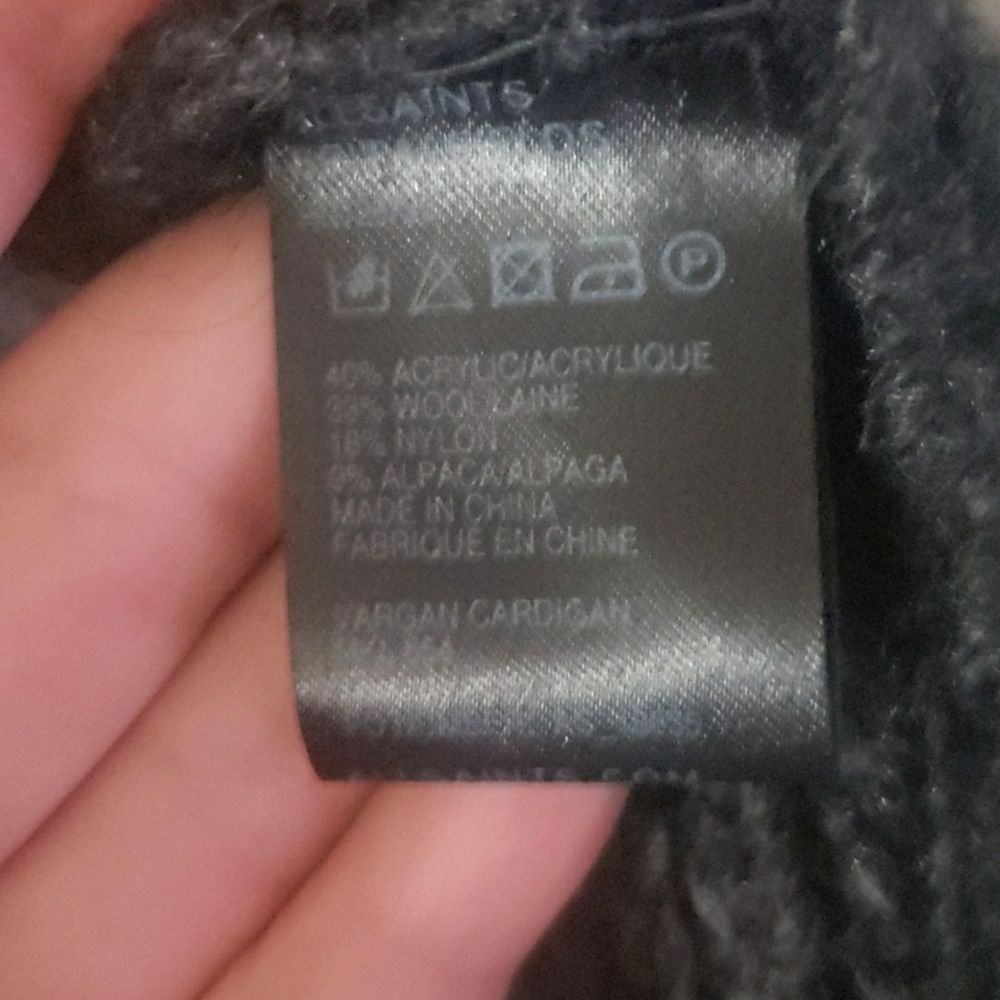 ALLSAINTS Spitalfields Hand Knit Wool Blend Sweater CharcoalGrey Black ButtonDwn - Picture 11 of 17